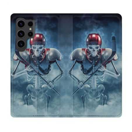 Housse Cuir Portefeuille Pour Samsung Galaxy S23 Ultra Sport Hockey Squelette