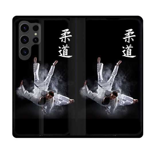 Housse Cuir Portefeuille Pour Samsung Galaxy S23 Ultra Sport Judo Noir