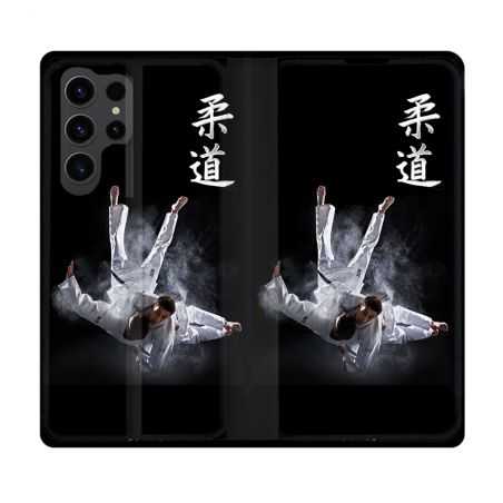 Housse Cuir Portefeuille Pour Samsung Galaxy S23 Ultra Sport Judo Noir