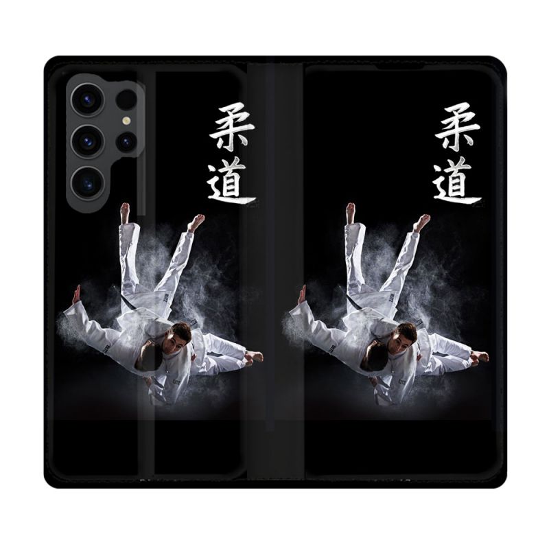 Housse Cuir Portefeuille Pour Samsung Galaxy S23 Ultra Sport Judo Noir