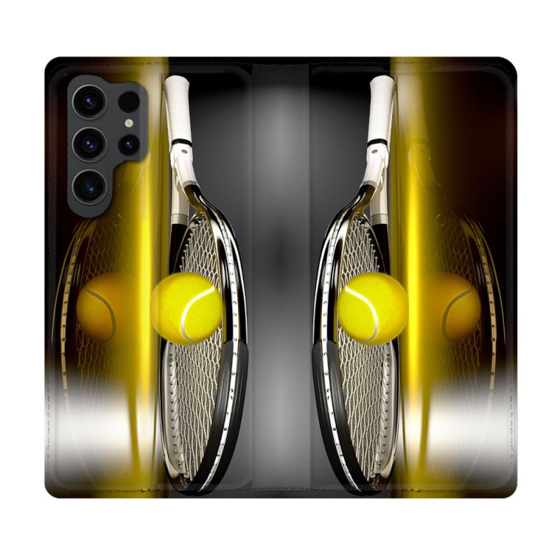 Housse Cuir Portefeuille Pour Samsung Galaxy S23 Ultra Sport Tennis Reflet