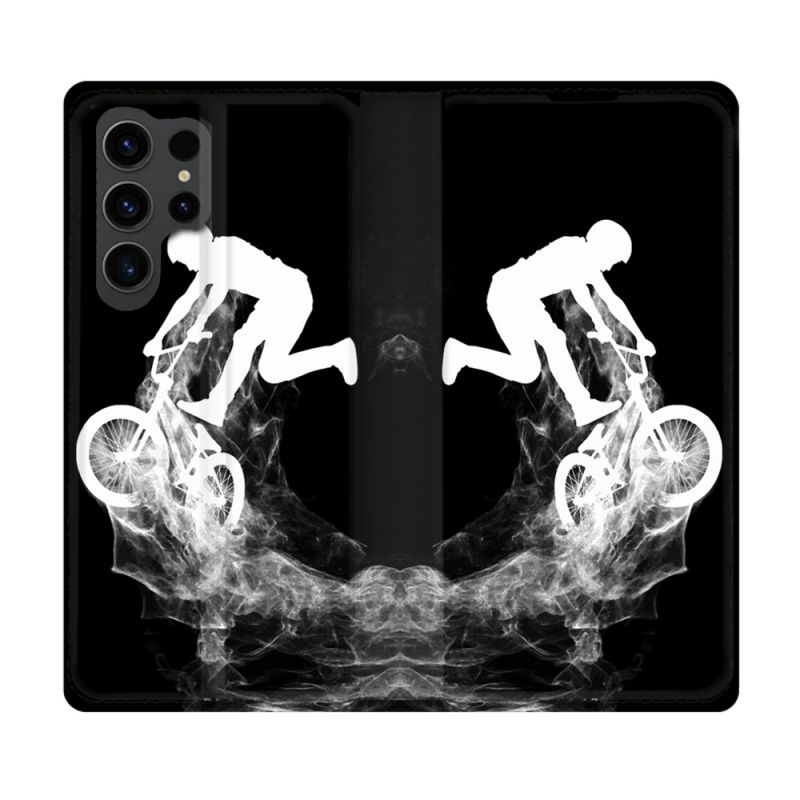 Housse Cuir Portefeuille Pour Samsung Galaxy S23 Ultra Sport VTT Noir