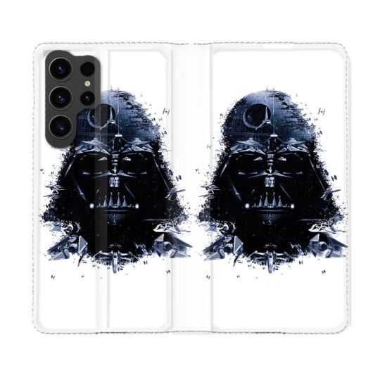 Housse Cuir Portefeuille Pour Samsung Galaxy S23 Ultra Star Wars - Dark Vador Blanc