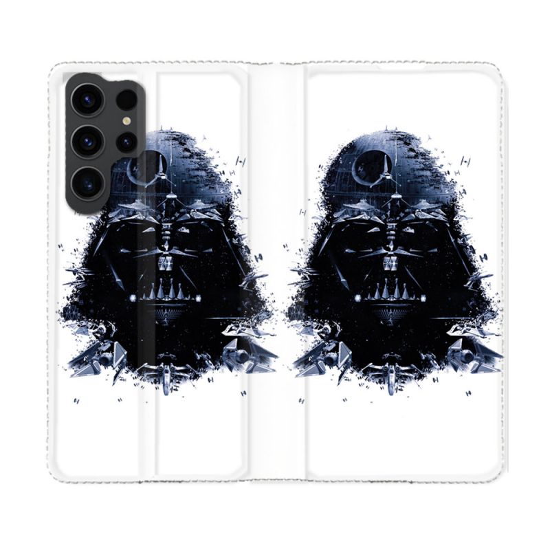 Housse Cuir Portefeuille Pour Samsung Galaxy S23 Ultra Star Wars - Dark Vador Blanc