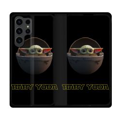 Housse Cuir Portefeuille Pour Samsung Galaxy S23 Ultra Star Wars - Yoda bebe noir