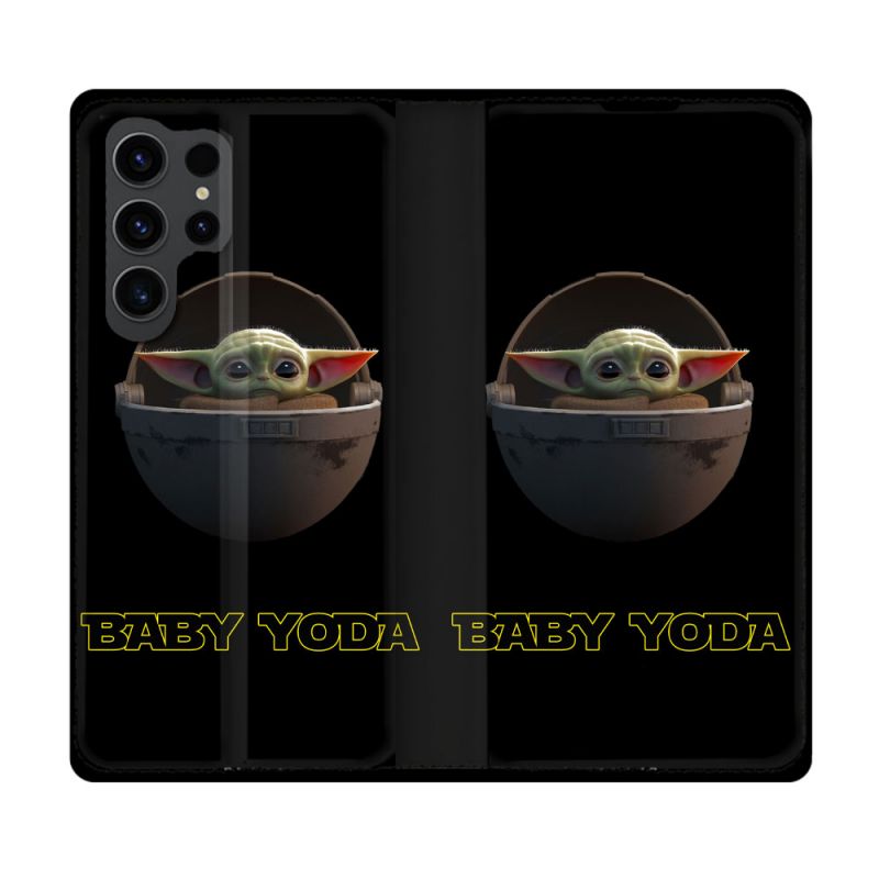 Housse Cuir Portefeuille Pour Samsung Galaxy S23 Ultra Star Wars - Yoda bebe noir