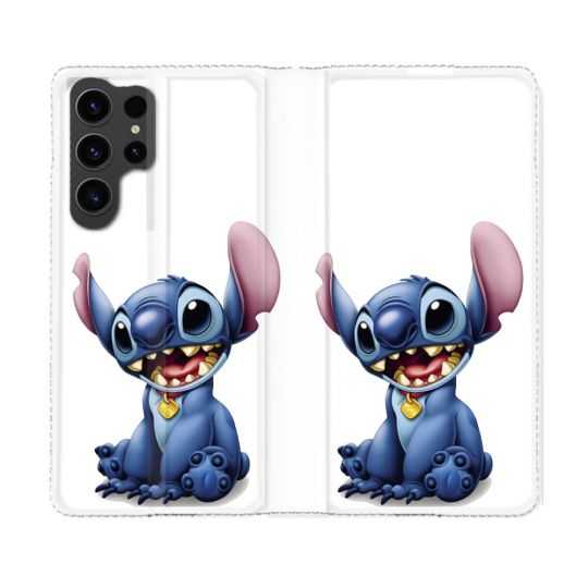 Housse Cuir Portefeuille Pour Samsung Galaxy S23 Ultra Stitch Blanc