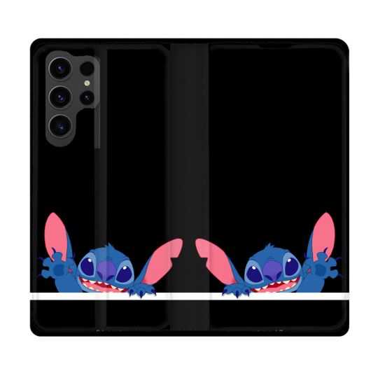 Housse Cuir Portefeuille Pour Samsung Galaxy S23 Ultra Stitch Noir