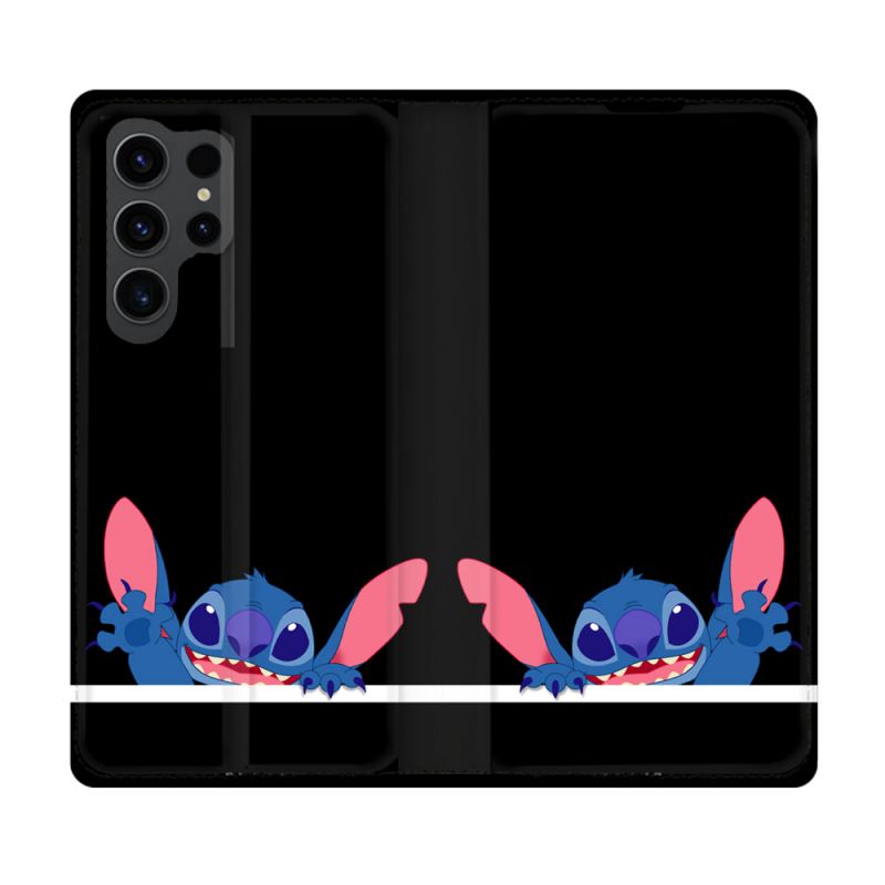 Housse Cuir Portefeuille Pour Samsung Galaxy S23 Ultra Stitch Noir