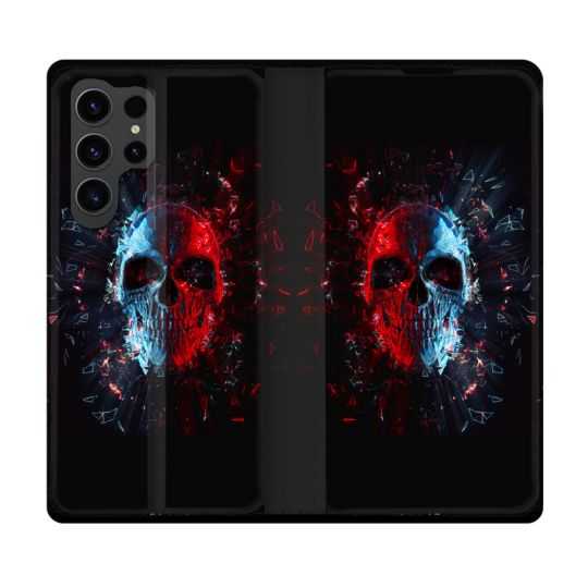Housse Cuir Portefeuille Pour Samsung Galaxy S23 Ultra Tete de Mort Deflagration