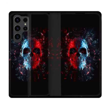 Housse Cuir Portefeuille Pour Samsung Galaxy S23 Ultra Tete de Mort Deflagration