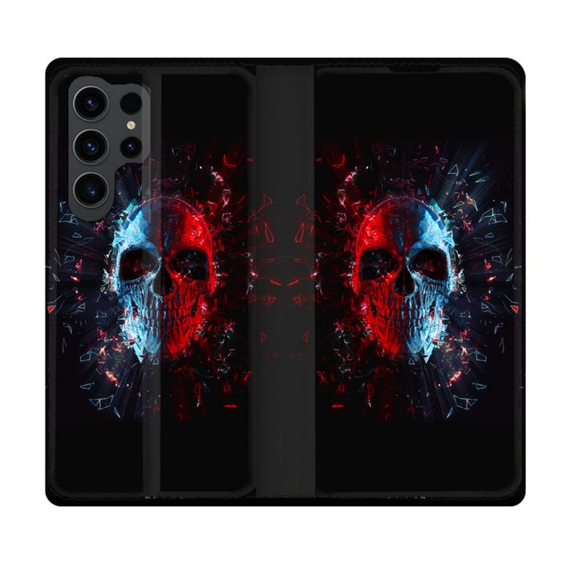 Housse Cuir Portefeuille Pour Samsung Galaxy S23 Ultra Tete de Mort Deflagration