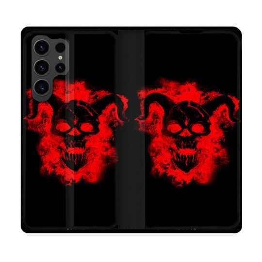 Housse Cuir Portefeuille Pour Samsung Galaxy S23 Ultra Tete de Mort Diable