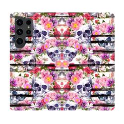 Housse Cuir Portefeuille Pour Samsung Galaxy S23 Ultra Tete de Mort Pattern