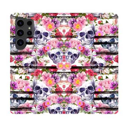 Housse Cuir Portefeuille Pour Samsung Galaxy S23 Ultra Tete de Mort Pattern