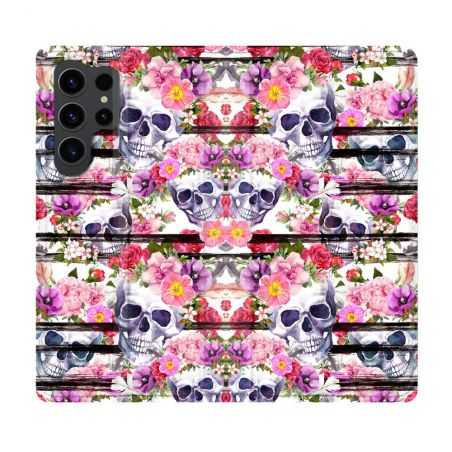 Housse Cuir Portefeuille Pour Samsung Galaxy S23 Ultra Tete de Mort Pattern