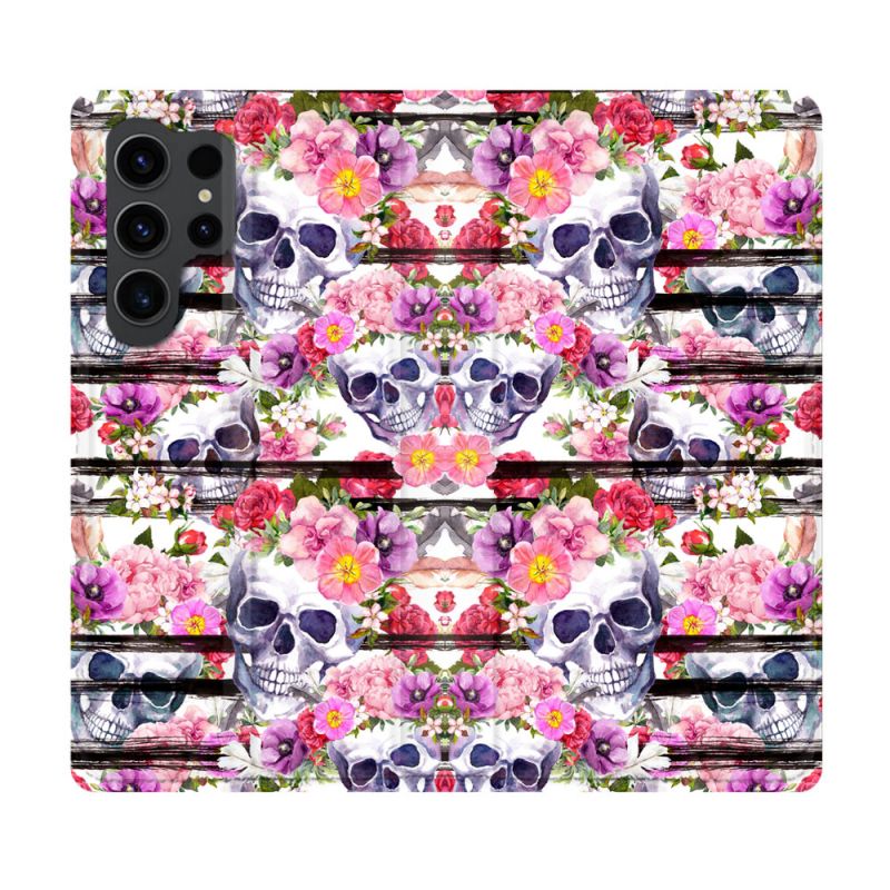 Housse Cuir Portefeuille Pour Samsung Galaxy S23 Ultra Tete de Mort Pattern