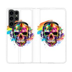 Housse Cuir Portefeuille Pour Samsung Galaxy S23 Ultra Tete de Mort Tag