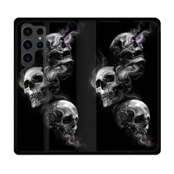 Housse Cuir Portefeuille Pour Samsung Galaxy S23 Ultra Tete de Mort Triple