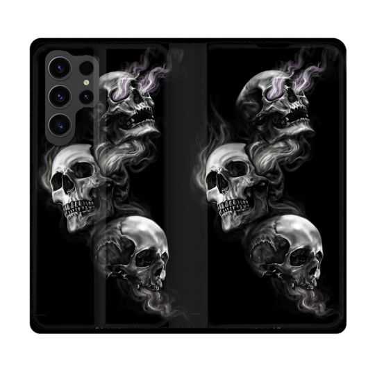 Housse Cuir Portefeuille Pour Samsung Galaxy S23 Ultra Tete de Mort Triple