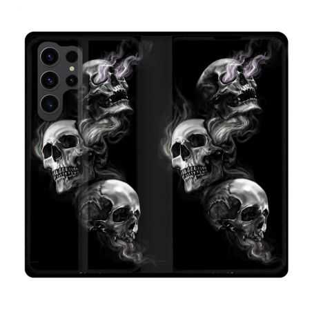 Housse Cuir Portefeuille Pour Samsung Galaxy S23 Ultra Tete de Mort Triple