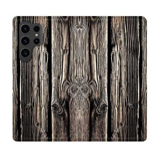 Housse Cuir Portefeuille Pour Samsung Galaxy S23 Ultra Texture Bois