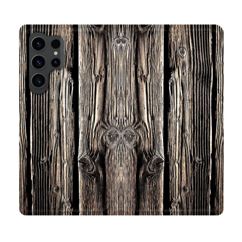 Housse Cuir Portefeuille Pour Samsung Galaxy S23 Ultra Texture Bois