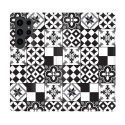 Housse Cuir Portefeuille Pour Samsung Galaxy S23 Ultra Texture Carreau Ciment Noir