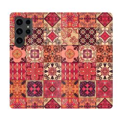 Housse Cuir Portefeuille Pour Samsung Galaxy S23 Ultra Texture Carreau Ciment Rouge
