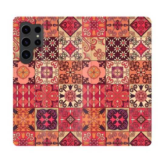 Housse Cuir Portefeuille Pour Samsung Galaxy S23 Ultra Texture Carreau Ciment Rouge