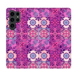 Housse Cuir Portefeuille Pour Samsung Galaxy S23 Ultra Texture Carreau Ciment Violet