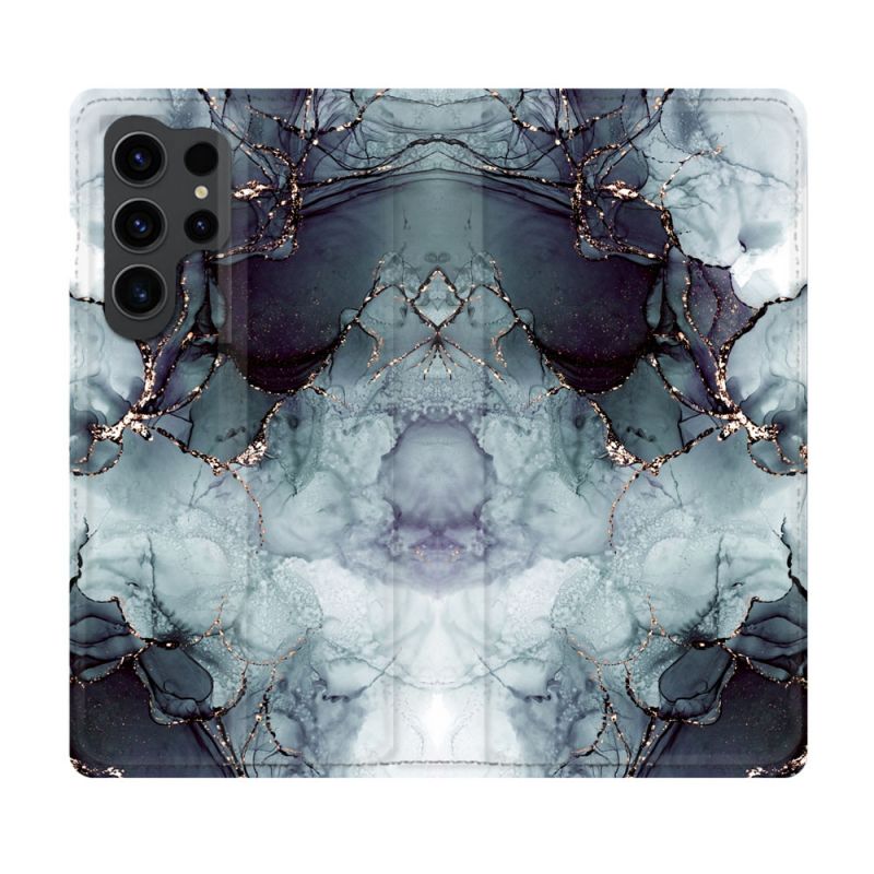 Housse Cuir Portefeuille Pour Samsung Galaxy S23 Ultra Texture Marbre Gris
