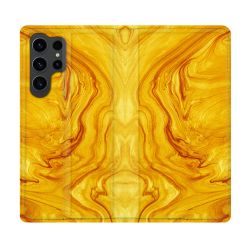 Housse Cuir Portefeuille Pour Samsung Galaxy S23 Ultra Texture Marbre Jaune