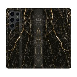 Housse Cuir Portefeuille Pour Samsung Galaxy S23 Ultra Texture Marbre Noir