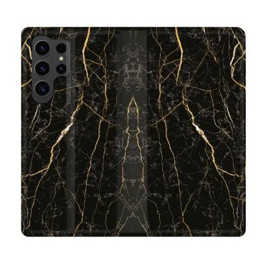 Housse Cuir Portefeuille Pour Samsung Galaxy S23 Ultra Texture Marbre Noir