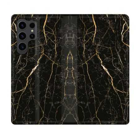 Housse Cuir Portefeuille Pour Samsung Galaxy S23 Ultra Texture Marbre Noir