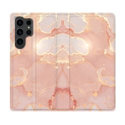 Housse Cuir Portefeuille Pour Samsung Galaxy S23 Ultra Texture Marbre Rose