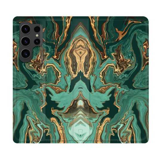 Housse Cuir Portefeuille Pour Samsung Galaxy S23 Ultra Texture Marbre Vert