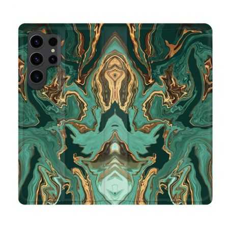 Housse Cuir Portefeuille Pour Samsung Galaxy S23 Ultra Texture Marbre Vert