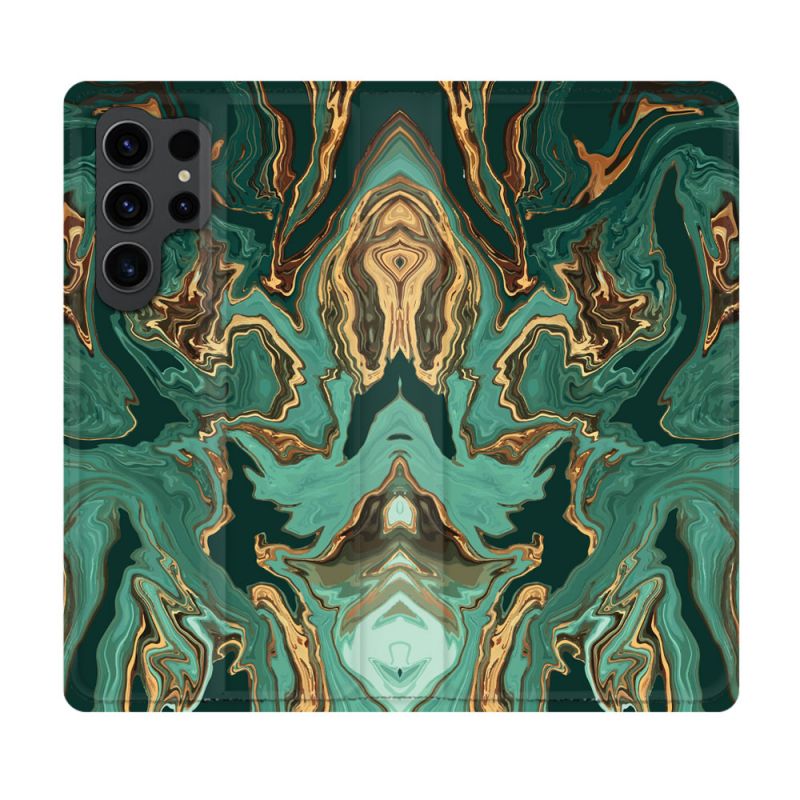 Housse Cuir Portefeuille Pour Samsung Galaxy S23 Ultra Texture Marbre Vert