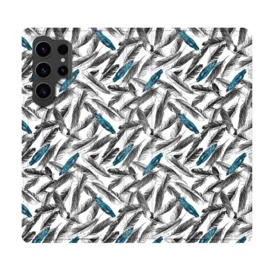 Housse Cuir Portefeuille Pour Samsung Galaxy S23 Ultra Texture Plume Canard