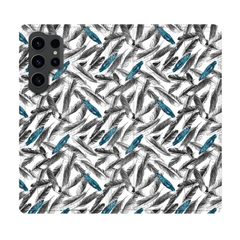 Housse Cuir Portefeuille Pour Samsung Galaxy S23 Ultra Texture Plume Canard
