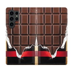 Housse Cuir Portefeuille Pour Samsung Galaxy S23 Ultra Texture Trompe Oeil Chocolat