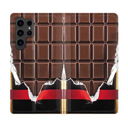 Housse Cuir Portefeuille Pour Samsung Galaxy S23 Ultra Texture Trompe Oeil Chocolat