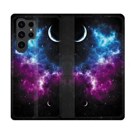 Housse Cuir Portefeuille Pour Samsung Galaxy S23 Ultra Univers Bleu Violet
