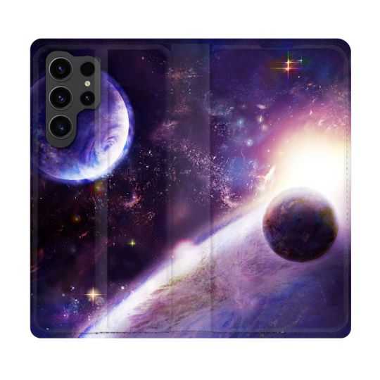 Housse Cuir Portefeuille Pour Samsung Galaxy S23 Ultra Univers Planete Stellaire