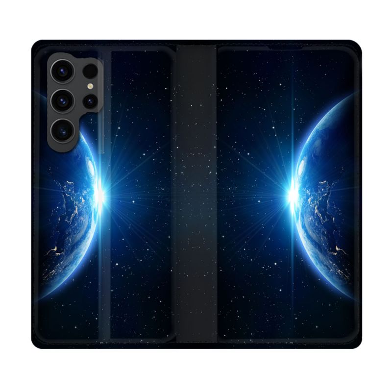 Housse Cuir Portefeuille Pour Samsung Galaxy S23 Ultra Univers Planete Terre