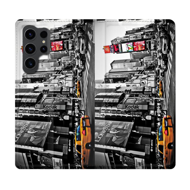 Housse Cuir Portefeuille Pour Samsung Galaxy S23 Ultra Voyage Amerique USA New York Taxi
