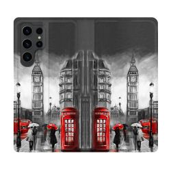 Housse Cuir Portefeuille Pour Samsung Galaxy S23 Ultra Voyage Angleterre Londres Vintage