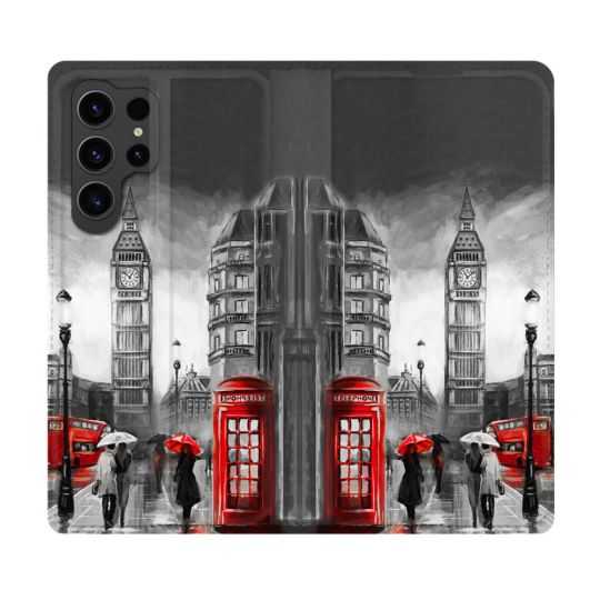 Housse Cuir Portefeuille Pour Samsung Galaxy S23 Ultra Voyage Angleterre Londres Vintage